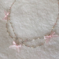 Thumbnail for Sweet Layered Bowknot Heart Charm Pearl Chain Necklace - ArtGalleryZen