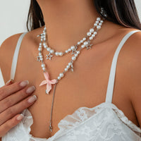 Thumbnail for Sweet Layered Bowknot Star Tassel Pearl Chain Y Necklace Set - ArtGalleryZen