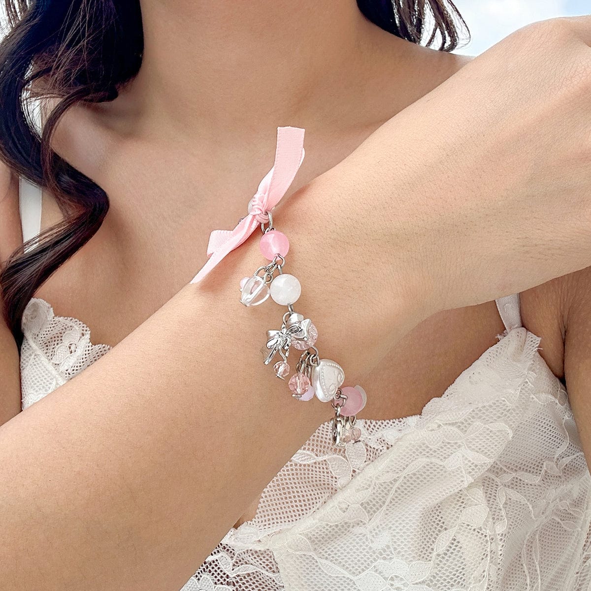 Sweet Ribbon Bowknot Star Charm Crystal Chain Bracelet - ArtGalleryZen