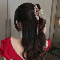 Thumbnail for Temperament Flower Pearl Inlaid Tassel Fan Shaped Hair Claw - ArtGalleryZen
