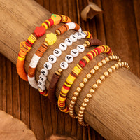 Thumbnail for Thanksgiving 5pcs Maple Leaf Pumpkin Charm Letter Polymer Clay Beaded Bracelet Set - ArtGalleryZen