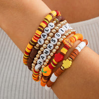 Thumbnail for Thanksgiving 5pcs Maple Leaf Pumpkin Charm Letter Polymer Clay Beaded Bracelet Set - ArtGalleryZen
