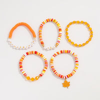Thumbnail for Thanksgiving Layered Maple Leaf Charm Letter Crystal Beaded Stackable Bracelet Set - ArtGalleryZen