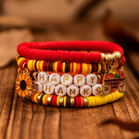 Thumbnail for Thanksgiving Layered Sunflower Pumpkin Pendant Letter Polymer Clay Bracelet Set - ArtGalleryZen