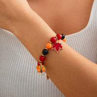 Thumbnail for Thanksgiving Maple Leaf Pumpkin Turkey Pendant Acrylic Bead Bracelet - ArtGalleryZen