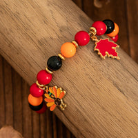 Thumbnail for Thanksgiving Maple Leaf Pumpkin Turkey Pendant Acrylic Bead Bracelet - ArtGalleryZen