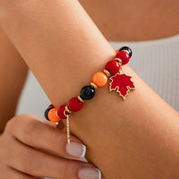Thumbnail for Thanksgiving Maple Leaf Pumpkin Turkey Pendant Acrylic Bead Bracelet - ArtGalleryZen
