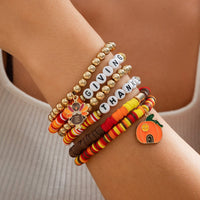 Thumbnail for Thanksgiving Pumpkin Turkey Pendant Letter Polymer Clay Stackable Bracelet Set - ArtGalleryZen