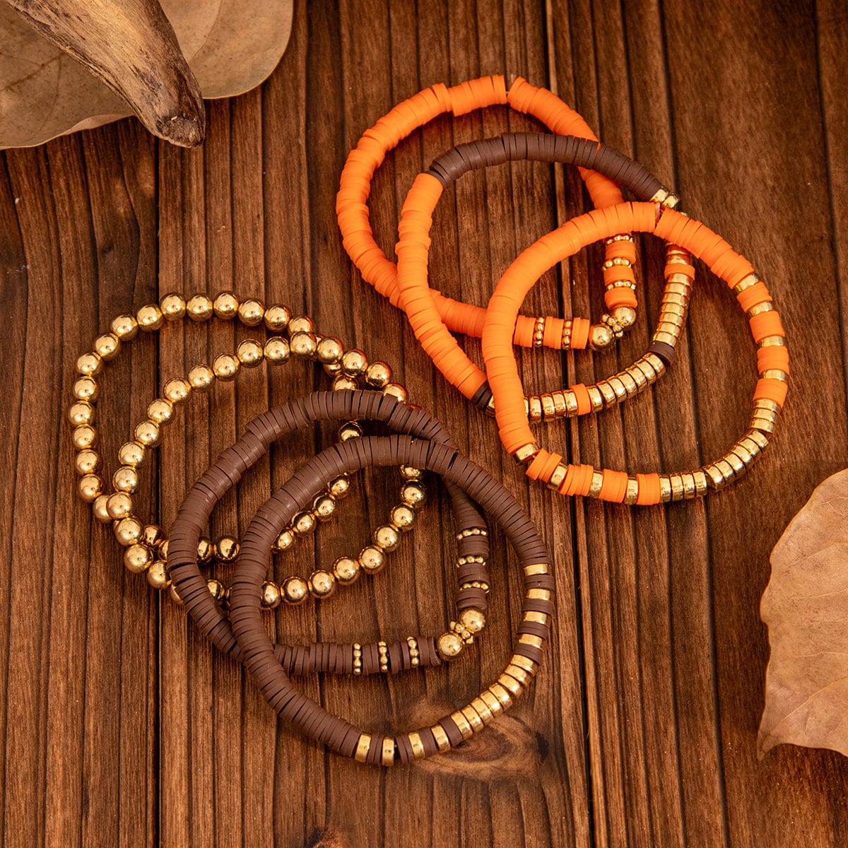Thanksgiving Theme Layered Polymer Clay Beaded Stackable Bracelet Set - ArtGalleryZen