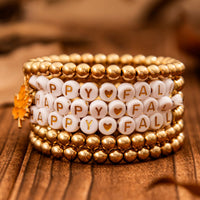 Thumbnail for Thanksgiving Theme Maple Leaf Charm Letter Acrylic Beaded Bracelet Set - ArtGalleryZen