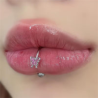 Thumbnail for Titanium Steel Colorful Enamel Butterfly Piercing Lip Ring - ArtGalleryZen