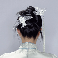 Thumbnail for Transparent Lovebird Magpie Pearl Long Chain Tassel Hair Fork Hair Clip Set - ArtGalleryZen
