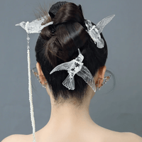Thumbnail for Transparent Lovebird Magpie Pearl Long Chain Tassel Hair Fork Hair Clip Set - ArtGalleryZen