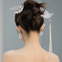 Thumbnail for Transparent Lovebird Magpie Pearl Long Chain Tassel Hair Fork Hair Clip Set - ArtGalleryZen