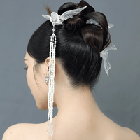 Thumbnail for Transparent Lovebird Magpie Pearl Long Chain Tassel Hair Fork Hair Clip Set - ArtGalleryZen