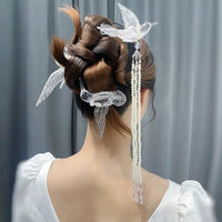 Thumbnail for Transparent Lovebird Magpie Pearl Long Chain Tassel Hair Fork Hair Clip Set - ArtGalleryZen
