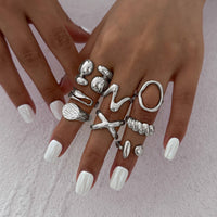 Thumbnail for Trendy 11pcs Gold Silver Tone Hollow Waterdrop Twisted Ring Set - ArtGalleryZen