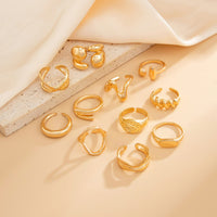 Thumbnail for Trendy 11pcs Gold Silver Tone Hollow Waterdrop Twisted Ring Set - ArtGalleryZen