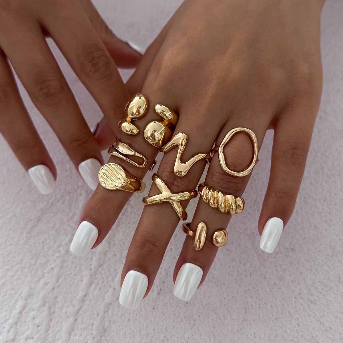 Trendy 11pcs Gold Silver Tone Hollow Waterdrop Twisted Ring Set - ArtGalleryZen