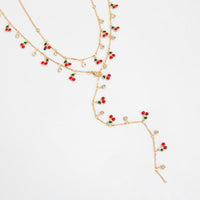 Thumbnail for Trendy 2pcs Enamel Cherry Rhinestone Charm Y Necklace Set - ArtGalleryZen