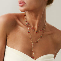 Thumbnail for Trendy 2pcs Enamel Cherry Rhinestone Charm Y Necklace Set - ArtGalleryZen