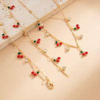 Thumbnail for Trendy 2pcs Enamel Cherry Rhinestone Charm Y Necklace Set - ArtGalleryZen