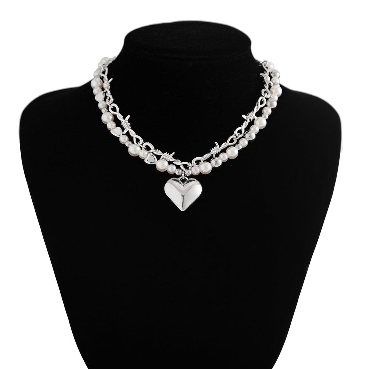Trendy 2pcs Gold Silver Plated Heart Pendant Pearl Necklace Set - ArtGalleryZen