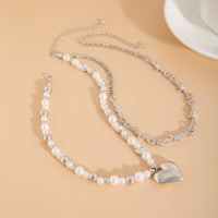 Thumbnail for Trendy 2pcs Gold Silver Plated Heart Pendant Pearl Necklace Set - ArtGalleryZen