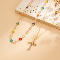 Thumbnail for Trendy 2pcs Rhinestone Inlaid Cross Pendant Crystal Chain Necklace Set - ArtGalleryZen