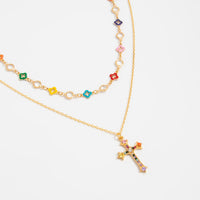 Thumbnail for Trendy 2pcs Rhinestone Inlaid Cross Pendant Crystal Chain Necklace Set - ArtGalleryZen