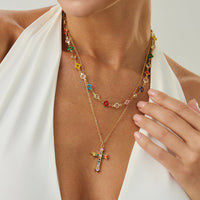 Thumbnail for Trendy 2pcs Rhinestone Inlaid Cross Pendant Crystal Chain Necklace Set - ArtGalleryZen