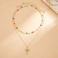 Thumbnail for Trendy 2pcs Rhinestone Inlaid Cross Pendant Crystal Chain Necklace Set - ArtGalleryZen
