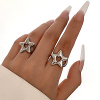 Thumbnail for Trendy 2Pcs Star Hollow Heart Open Ring Set - ArtGalleryZen