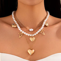 Thumbnail for Trendy 3pcs Bowknot Heart Pendant Pearl Chain Necklace Set - ArtGalleryZen
