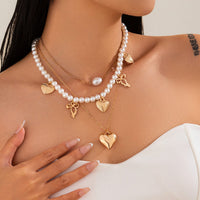 Thumbnail for Trendy 3pcs Bowknot Heart Pendant Pearl Chain Necklace Set - ArtGalleryZen