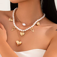 Thumbnail for Trendy 3pcs Bowknot Heart Pendant Pearl Chain Necklace Set - ArtGalleryZen