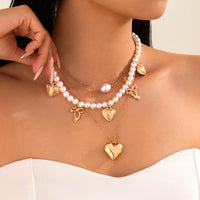 Thumbnail for Trendy 3pcs Bowknot Heart Pendant Pearl Chain Necklace Set - ArtGalleryZen