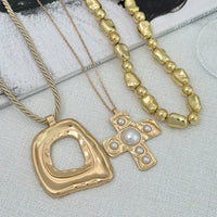 Thumbnail for Trendy 3pcs Pearl Inlaid Cross Irregular Hoop Pendant Beaded Chain Necklace Set - ArtGalleryZen