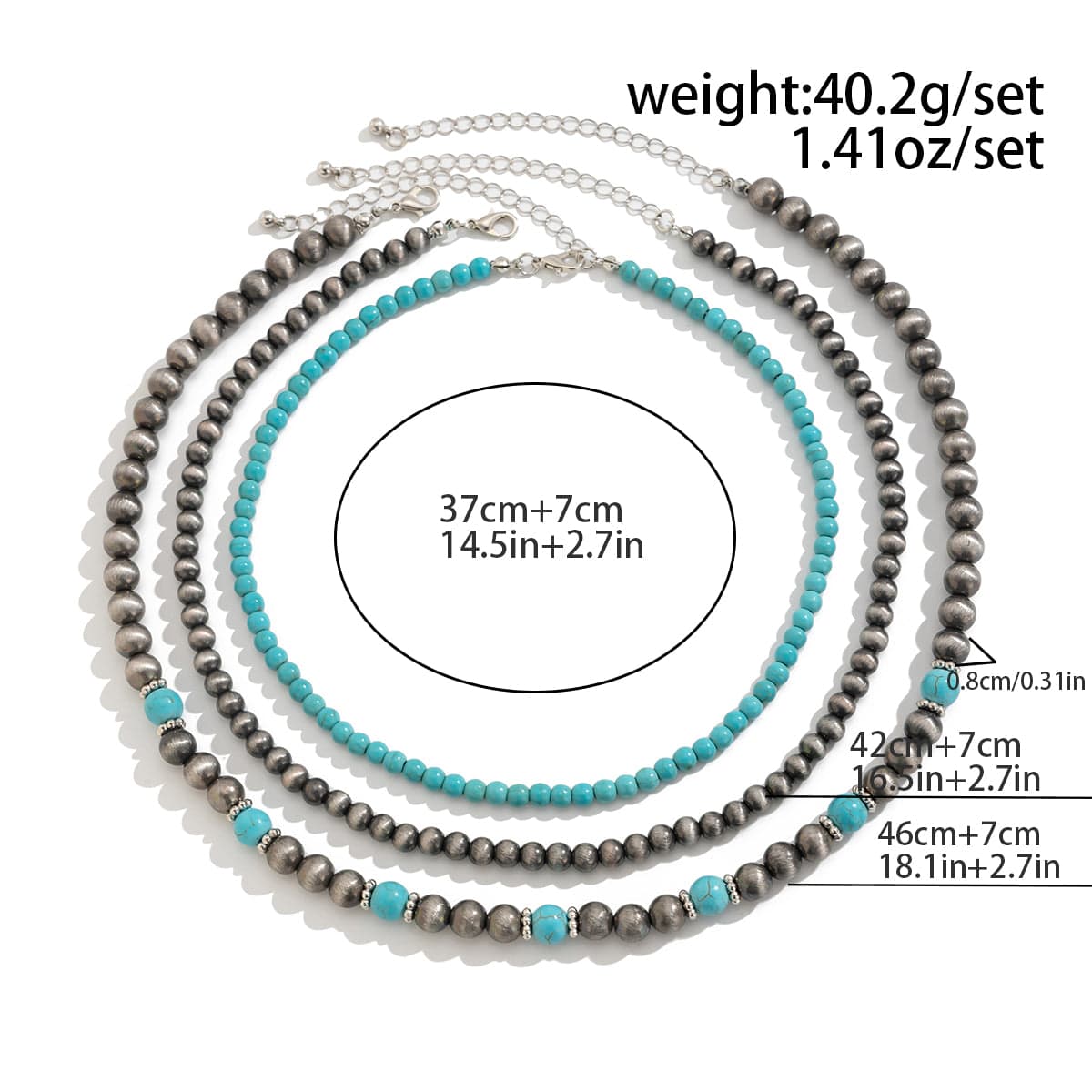 Trendy 3pcs Turquoise Beaded Chain Necklace Set - ArtGalleryZen