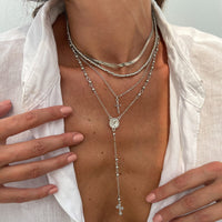 Thumbnail for Trendy 4pc Rhinestone Inlaid Cross Round Disk Pendant Ball Chain Y Necklace Set - ArtGalleryZen