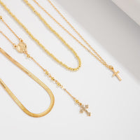 Thumbnail for Trendy 4pc Rhinestone Inlaid Cross Round Disk Pendant Ball Chain Y Necklace Set - ArtGalleryZen