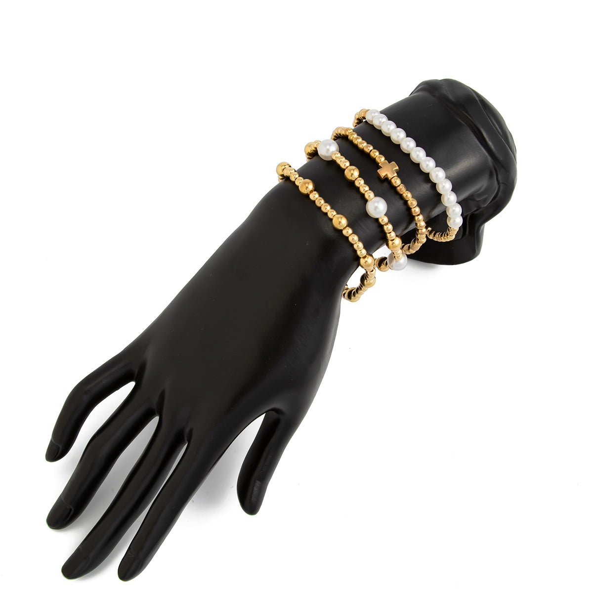 Trendy 4pcs Gold Silver Tone Pearl Beaded Chain Bracelet Set - ArtGalleryZen