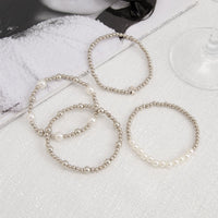 Thumbnail for Trendy 4pcs Gold Silver Tone Pearl Beaded Chain Bracelet Set - ArtGalleryZen
