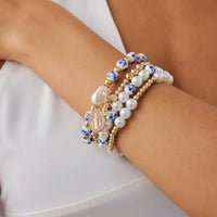 Thumbnail for Trendy 4pcs Pattern Oval Cross Pendant Pearl Blue And White Porcelain Beaded Bracelet Set - ArtGalleryZen