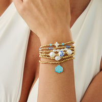 Thumbnail for Trendy 6pcs Enamel Shell Charm Pearl Crystal Ceramic Beaded Bracelet Set - ArtGalleryZen
