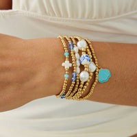Thumbnail for Trendy 6pcs Enamel Shell Charm Pearl Crystal Ceramic Beaded Bracelet Set - ArtGalleryZen