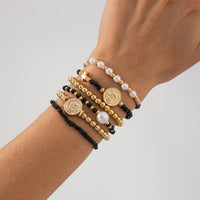 Thumbnail for Trendy 6pcs Pattern Round Disk Charm Crystal Pearl Chain Bracelet Set - ArtGalleryZen