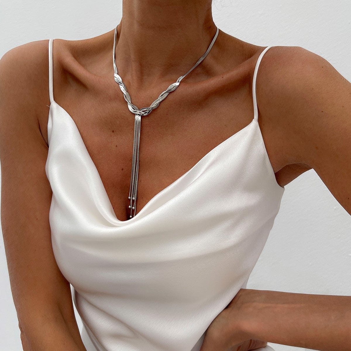 Trendy Ball Tassel Cross Snake Chain Y Necklace - ArtGalleryZen