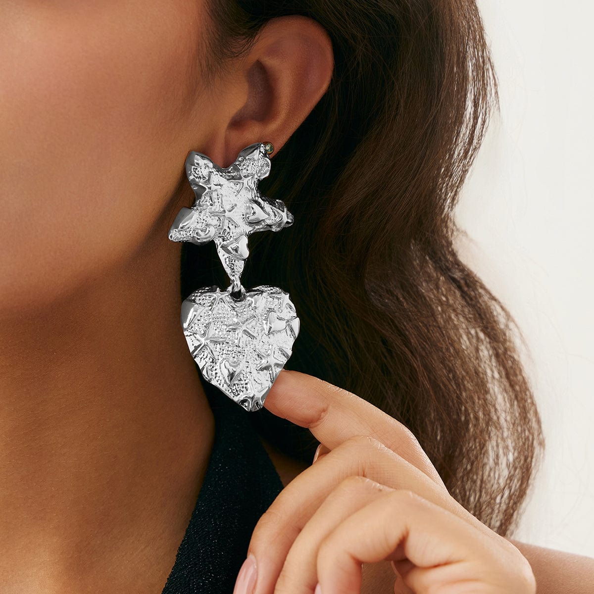 Trendy Chunky Pattern Heart Dangle Star Earrings - ArtGalleryZen