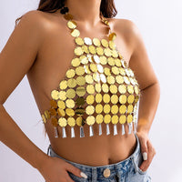 Thumbnail for Trendy Colorful Lingerie Halter Top Backless Glitter Tassel Sequins Bra - ArtGalleryZen